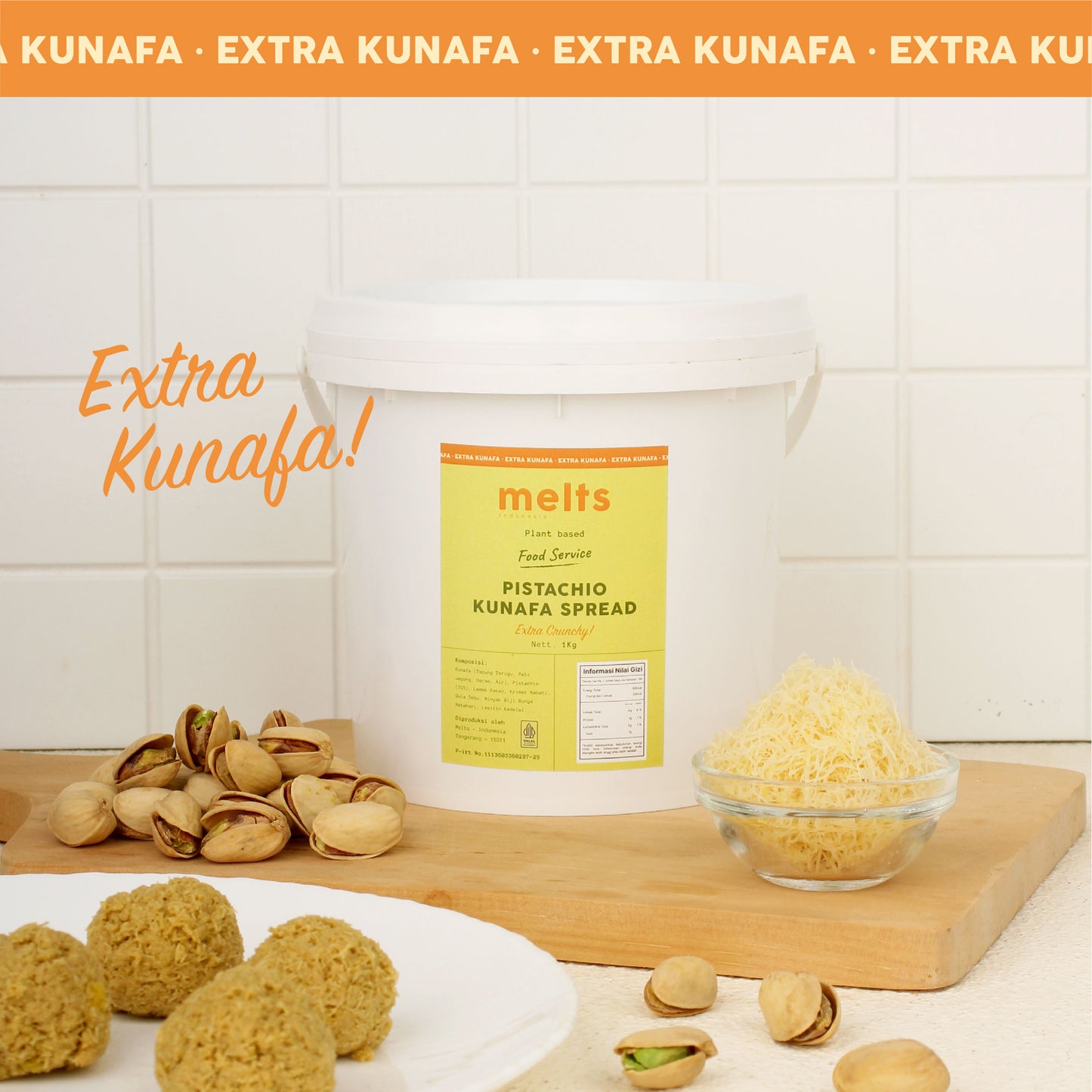 Melts Pistachio Extra Kunafa Spread 1kg | Selai kacang Crunchy Plant Based Vegan untuk Roti Bahan Kue Baking Pastry Topping