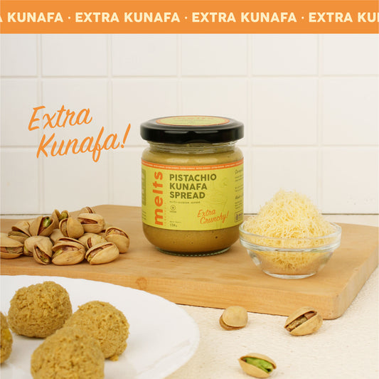 Melts Pistachio Extra Kunafa Spread | Selai kacang Crunchy Plant Based Vegan untuk Roti Bahan Kue Baking Pastry Topping